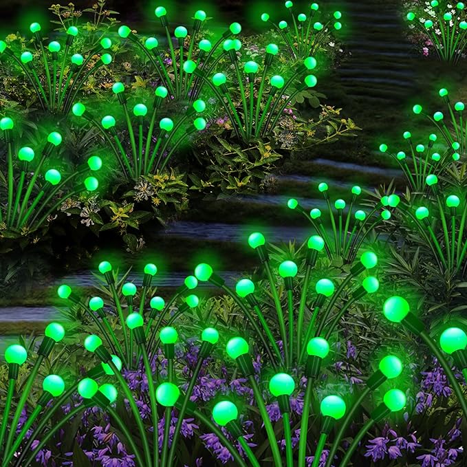 Kohlrabi Solar St Patricks Day Lights Outdoor, 4 Pack 40 LED Solar Green Firefly Lights Waterproof, Starburst Wind Swaying Light for Outside Yard Patio Planter Flower Bed Walkway Christmas Decoration
