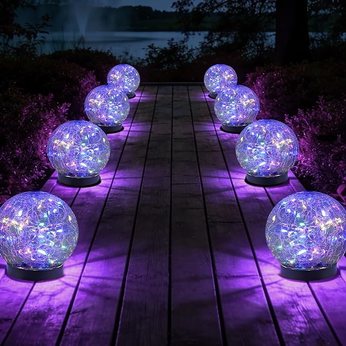 Solar Globe Lights Outdoor Waterproof-Solar Balls Garden-Cracked Glass Ball Solar Lights Outdoor-Solar Orbs Outside-Outdoor Decorations Patio & Yard Lawn Backyard Decor