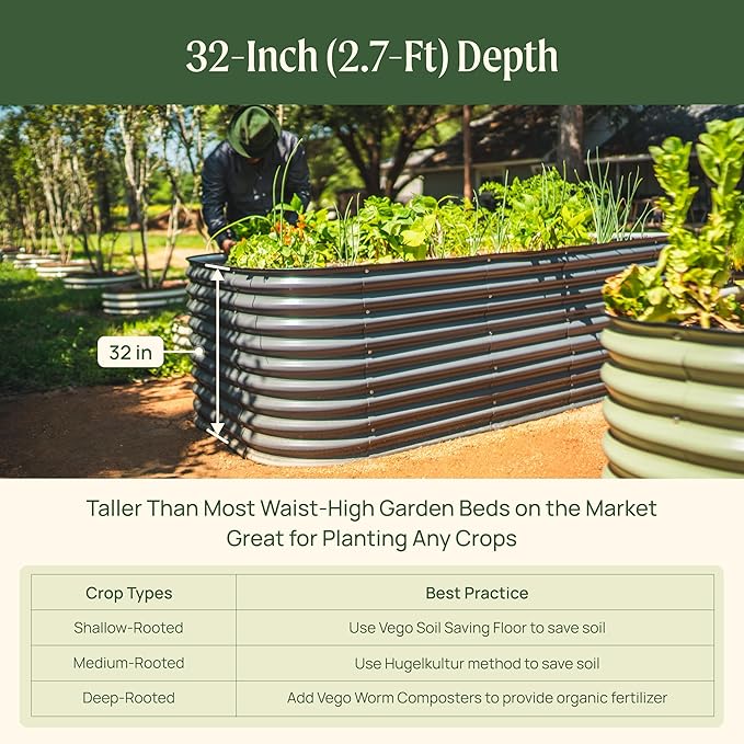 32" Extra Tall Raised Garden Bed Kits, 2 x 8 x 2.7ft Raised Planter Box Outdoor, 3.5 x 6.5 x 2.7ft Deep Root 9 in 1 Modular Metal Raised Beds for Gardening Vegetables Flowers Fruits - Sky Blue
