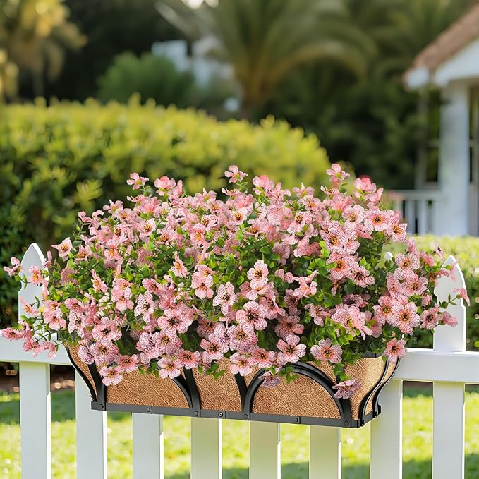 20 Bundles Artificial Flowers for Outdoors, UV Resistant Fake Plants Flowers Greenery Shrubs Plants for Decoration Outside Plants Hanging Planter Home Garden Decor (Pink)