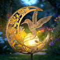 Solar Hummingbird Lights Outdoor Decor - Moon & Bird SolaGardenLights Waterproof, Auto On/Off Pathway Lighting for Yard/Lawn/Patio, Handcrafted Metal Solar-Stake-Lights for Outside Decorations