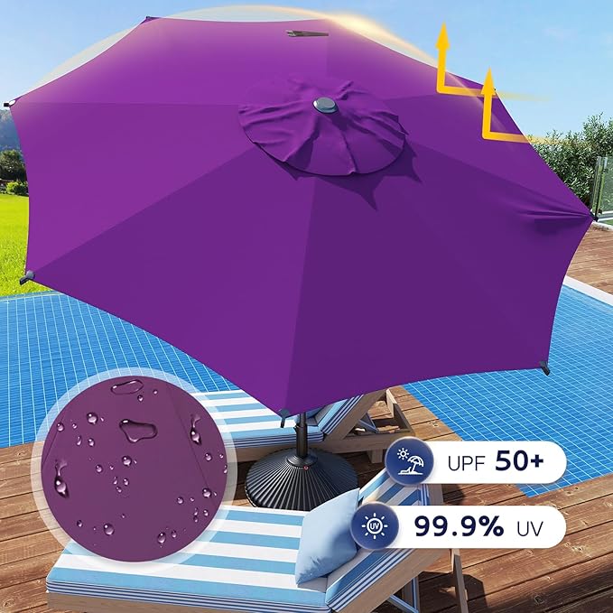 Abba Patio 9FT Lyon Outdoor Patio Umbrella Outdoor Table Umbrella with Crank Market Umbrella 8 Sturdy Ribs UV Protection Waterproof and Push Button Tilt for Garden Deck Backyard,Purple