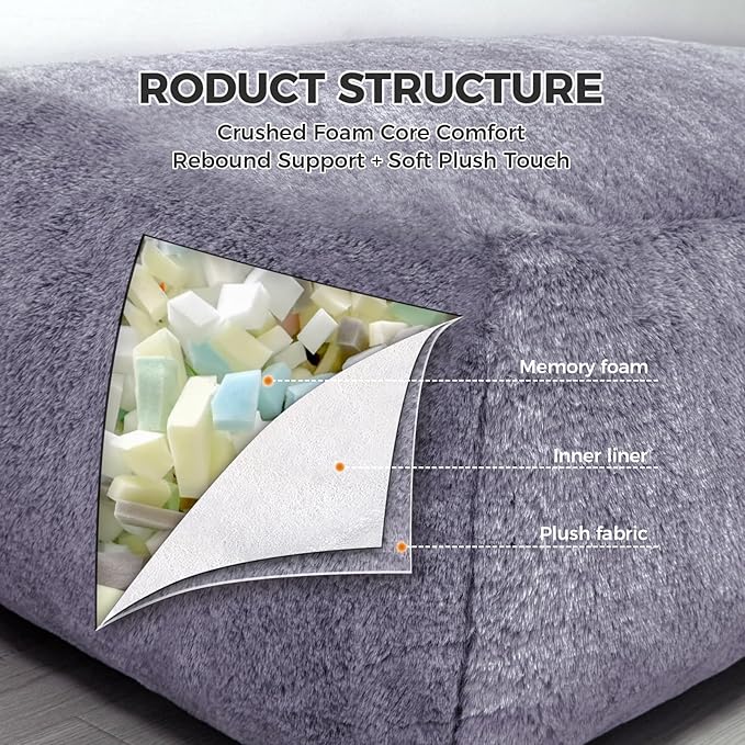 Giant Bean Bag Lounger Chair for Adults with Soft & Cozy Plush Fabric,Memory Foam Filled Beanbag Chair for Family Living Room,Bedroom and Game Room (Grey)