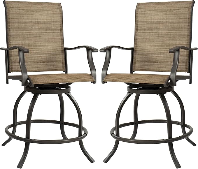 Kozyard Isabella Outdoor Swivel Bar Stools, Counter Height Patio Swivel Chairs with Textilene Seat, High Outdoor Bar Chairs for Backyard, Bistro, and Patio Bars Beige