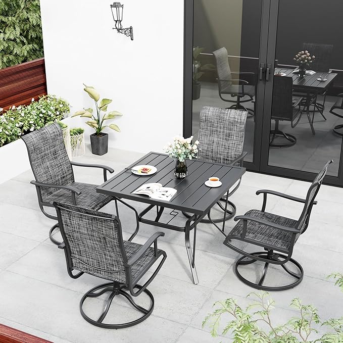 Pamapic 5-Piece Outdoor Dining Set, Patio Dining Set for 4, Outdoor Table and Chairs, All-Weather Outdoor Patio Set with Textilene Swivel Chairs for Garden, Poolside, Deck，Gray