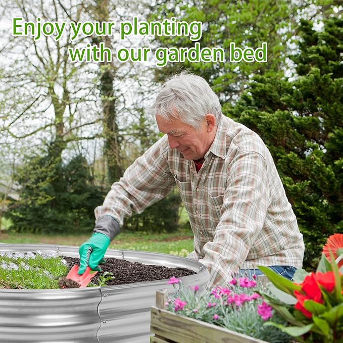 Oval Galvanized Planter Box, Metal Raised Garden Bed - 0.8MM Thick- Ideal for Outdoor Gardening and Planting of Vegetables Flowers Fruits Succulent Plants and Others (Silver, 5X2.7X1 FT)