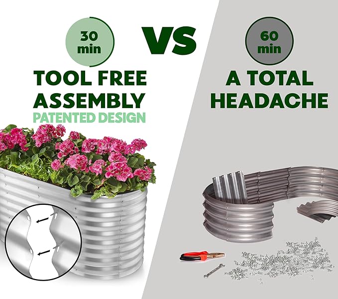 Plant & Plot Galvanized Raised Garden Beds Outdoor // 6×2×2 ft Planter Raised Beds for Gardening, Vegetables, Flowers // Large Metal Garden Box (Silver) // Patented Tool-Free Design