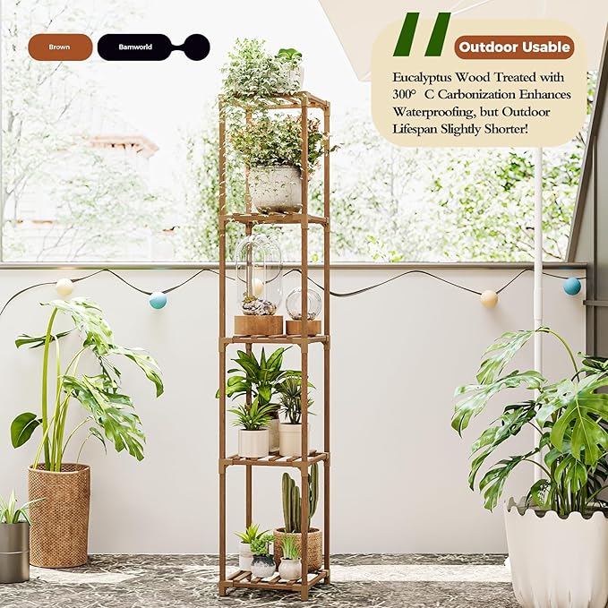 Bamworld Corner Plant Stand Indoor Tall Plant Shelf 5-tier Wood Plant Holder for Multiple Plants Flower Stands Plants Rack Living Room Garden Patio Lawn Window
