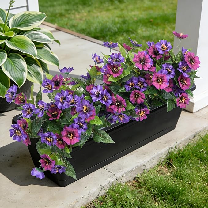 Fake Artificial Flowers for Outdoors Decoration,4 Bundles Silk Faux Spring Flowers with Plants Leave UV Resistant for Planter Front Door Porch Yard Patio Window Box Home Indoor Decor