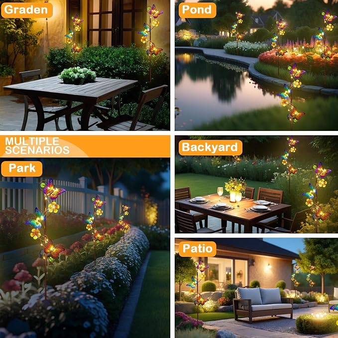 NAN ZAI NAN FANG Butterfly Solar Stake Lights, Waterproof, for Outdoor Decor, Garden,Lawn,Patio or Courtyard, 2 Pack