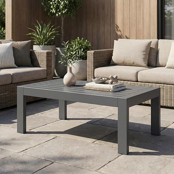 Solaste Aluminum Outdoor Coffee Table, All-Weather Rectangle Metal Patio Coffee Table Furniture for Balcony, Garden, Indoor or Outdoor Use, Dark Grey