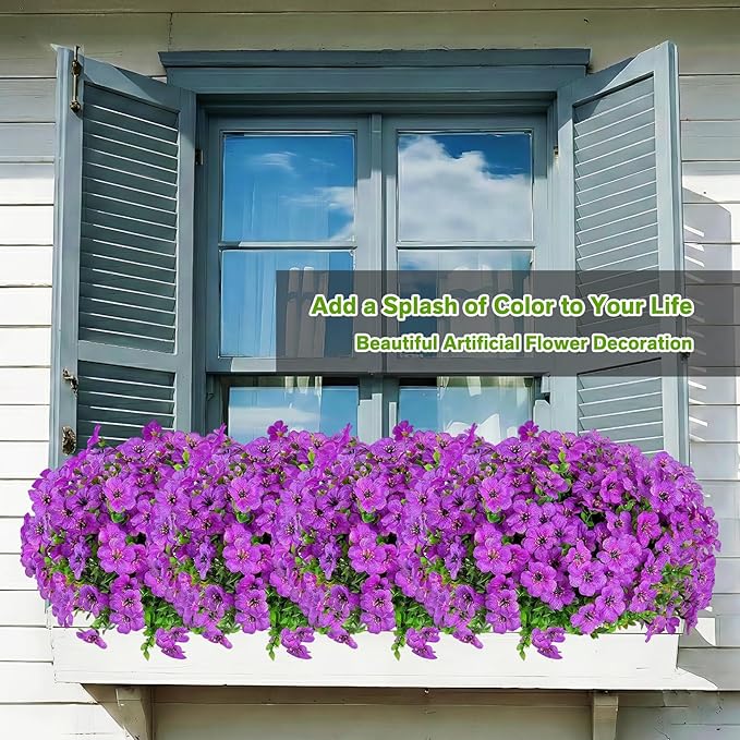 Artificial Flowers for Outdoor Indoor,Silk Flowers No Fade Fake Plastic Flowers Faux Plants for Outdoors Outside Front Porch Hanging Planter Window Box Garden Home Decoration,13 Pack(Purple)