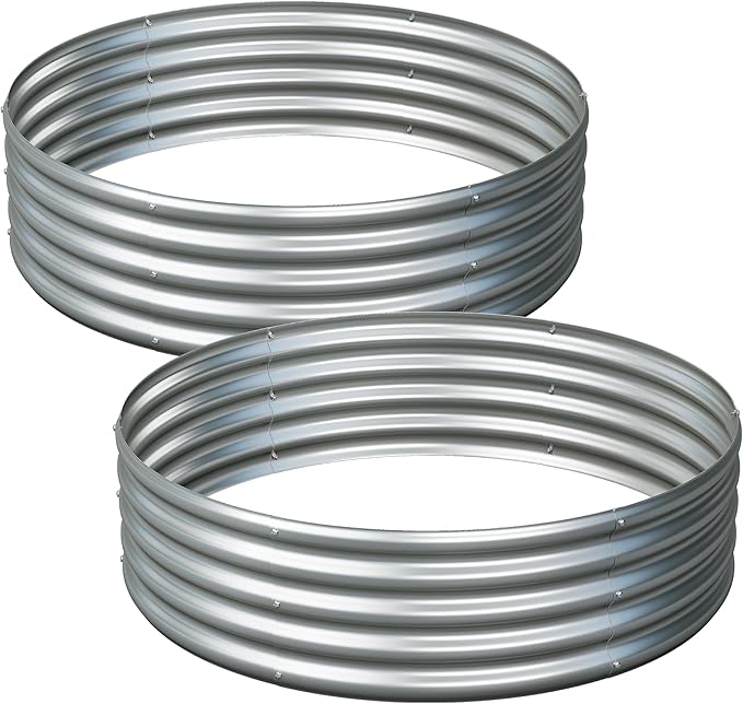 2PCS 4x4x1FT Galvanized Raised Garden Bed Kit,Vegetable Boxes-Round Metal Flower Box,Large Planter Raised Beds Outdoor Garden for Planting,Fruit,Herb-Silver