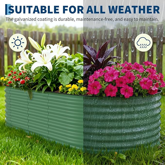 Garvee Galvanized Raised Garden Bed Outdoor, 8x4x2 ft Metal Planter Box for Flowers Vegetables, Rust-Resistant Raised Garden Beds for Gardening, Easy Assembly Outdoor Garden Box & Planters, Green