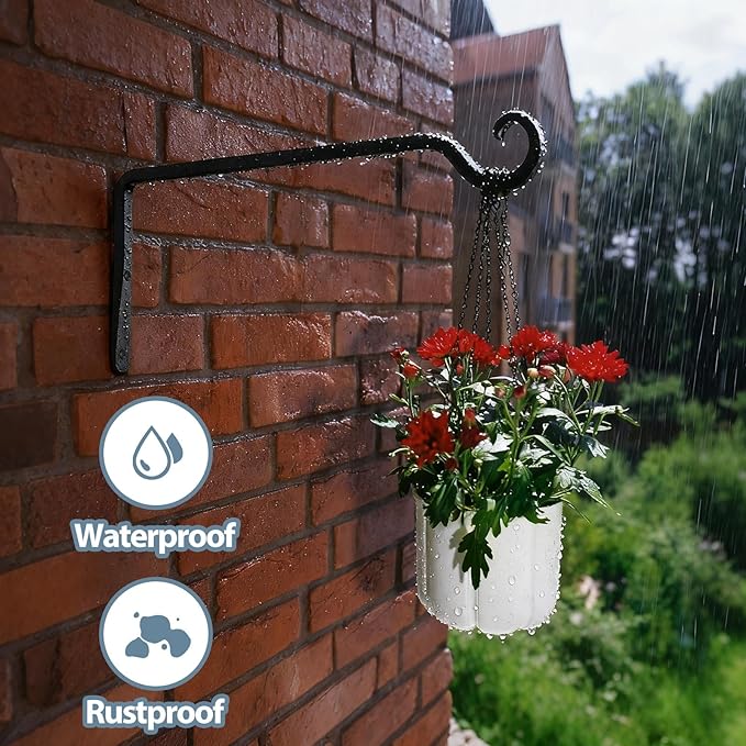 BOLITE Plant Hangers, 10 Inch Hanging Plant Brackets Outdoor Indoor, Wall Hooks for Hummingbird Feeders, Bird Feeders, Planters, Lanterns, Wind Chimes, Home Decor, 2 Pack, Black, Gifts for Women Men
