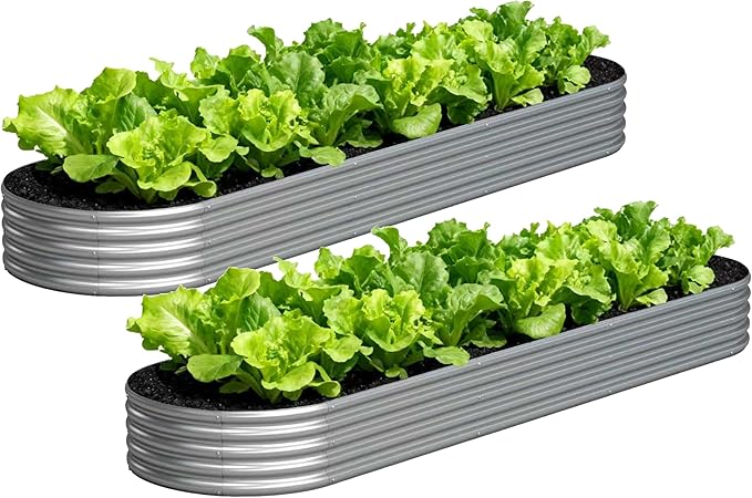 2PCS 12x2x1FT Galvanized Raised Garden Bed Kit,Vegetable Boxes-Oval Metal Flower Box,Large Planter Raised Beds Outdoor Garden for Planting,Fruit,Herb-Silver