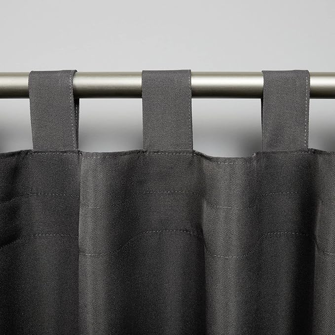 Exclusive Home Cabana Solid Indoor/Outdoor Light Filtering Hook-and-Loop Tab Top Curtain Panel Pair, 54"x108", Charcoal