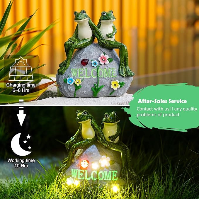 Nacome Solar Garden Outdoor Statues Frog with Succulent and 7 LED Lights - Lawn Decor for Patio, Balcony, Yard Ornament - Chrismtas Gifts for Mom Grandma