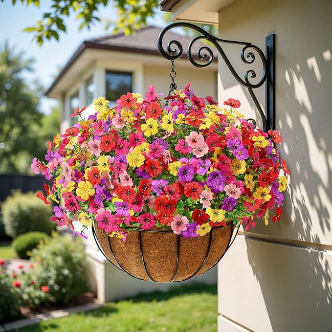 Alupssuc 24 Bundles Artificial Flowers for Outdoors Decoration, UV Resistant Silk Faux Daisy Flora Spring Fake Plastic Plants Greenery for Outside Indoor Yard Home Porch Window Box Decor, Mix 5 Colors