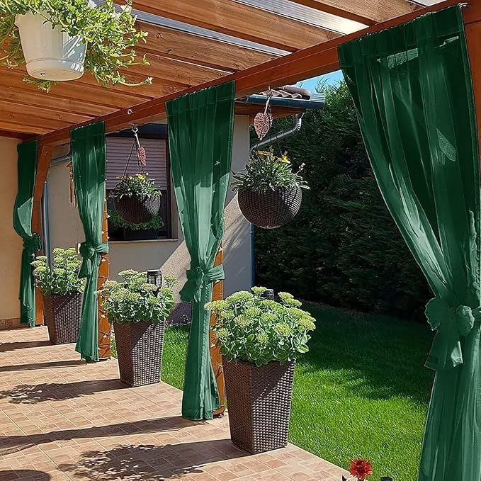 SpaceDresser Waterproof Outdoor Sheer Curtains for Patio - 4 Panels Rod Pocket Indoor Voile Sheer Curtain for Living Room,52W x 108L inch, Foliage Green