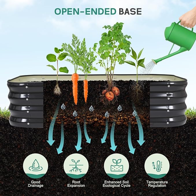 3 in 1 Galvanized Raised Garden Bed - 4x2x1ft (2Packs) Modular Planter Box Outdoor | Metal Raised Bed Kit with Bracing Rods for Gardening Vegetables Flowers Fruits Herbs (Dark Grey)