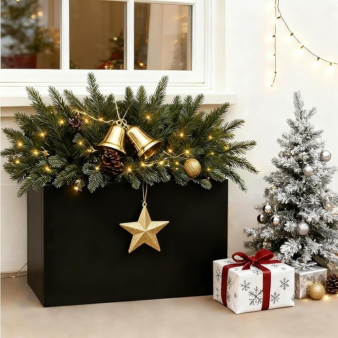 Black Steel Metallic Heavy Planter 36" x 15" x 24" for Outdoor Plants Metal Rectangular Outdoor Planter Spliced Flower Box with Partitions for Outside,Indoor,Garden (Black, 36 * 15 * 24)