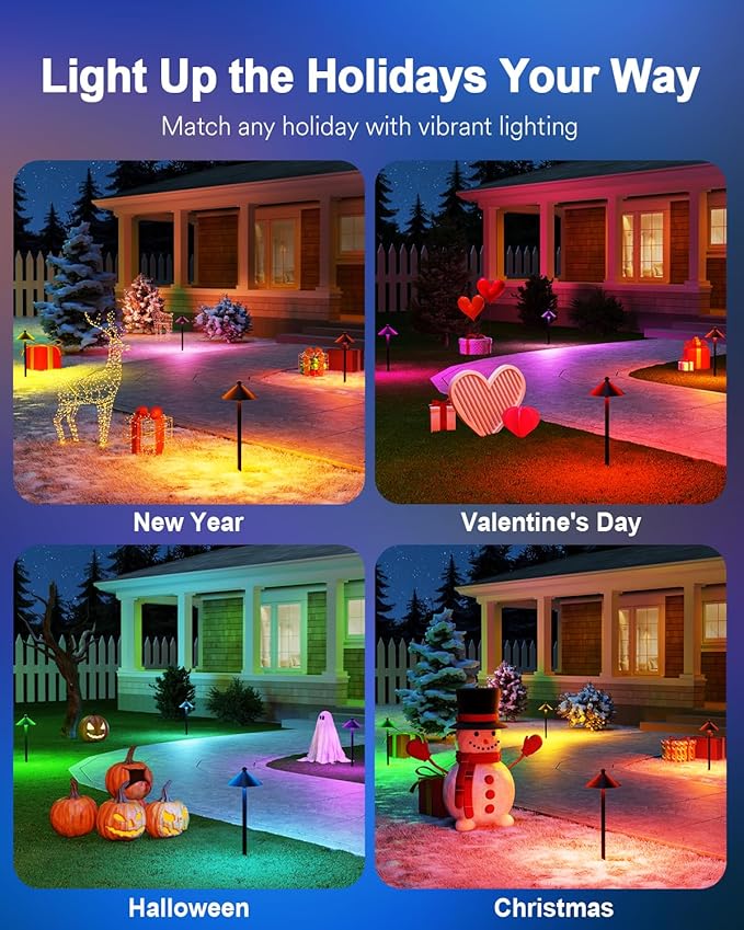 Lumary Smart Low Voltage Pathway Lights 24V 2000LM, Landscape Path Lights with RGBAI Color Changing, App/Remote Control, IP65 Waterproof Walkway Lights for Yard Driveway Garden, 4 Pack, Black Aluminum