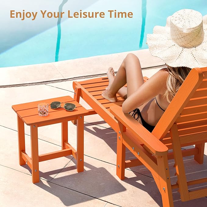 LUE BONA Outdoor Side Table, HDPS Small Outdoor Table, Adirondack Side Table, Outside End Table for Patio, Porch, Deck, Pool, Weather Resistant/Easy Maintenance/Indoor or Outside Use, Orange