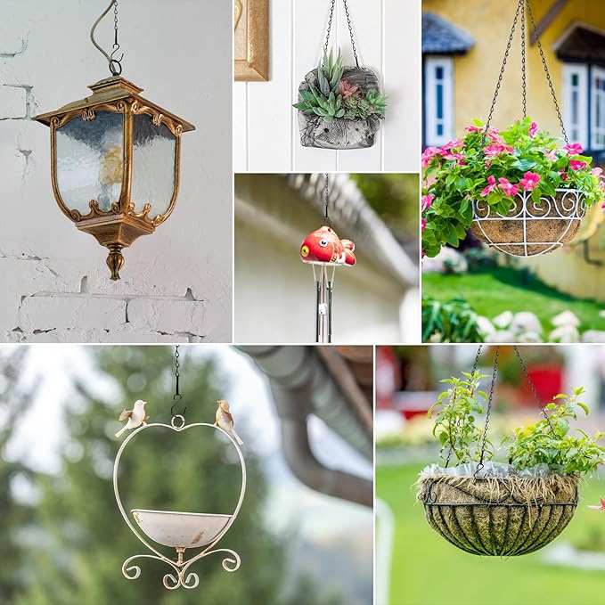 RIFNY 20 Inch Chain for Hanging Plants, Black Small Plant Chains for Hanging Baskets Kits with Hooks for Bird Feeders Planters Billboards Lanterns Wind Chimes Ornaments Outdoor Indoor Use (5 PCS)