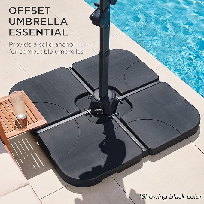 Best Choice Products 4-Piece 155lb Capacity Heavy-Duty Cantilever Offset Patio Umbrella Stand Square Base Plate Set w/Easy-Fill Spouts for Water or Sand - Brown