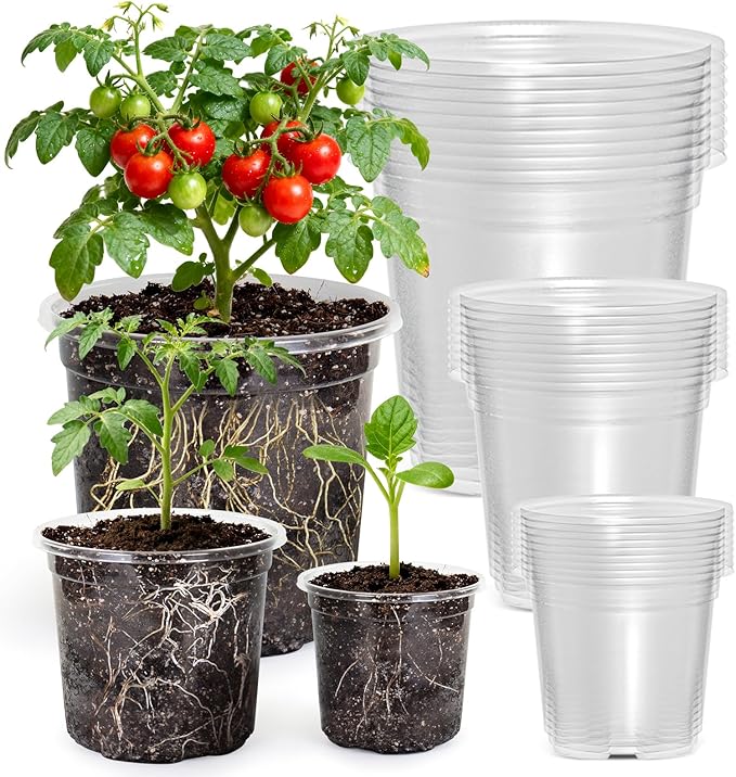 MIXC Clear Nursery Pots with Drainage Holes, 7/5/4 Inch Reinforced Transparent Plastic Seed Starter Pots, for Indoor Outdoor Gardening Seedling Planter, 30 Pack