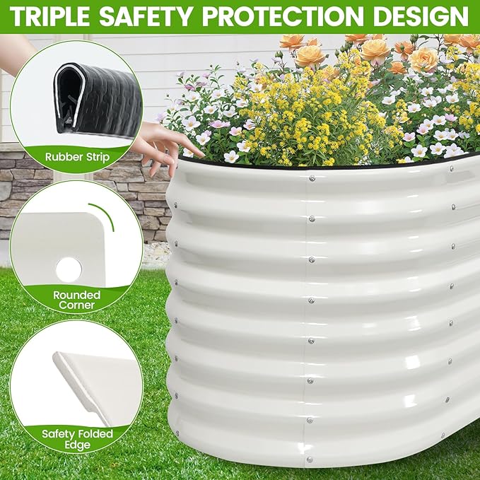 Galvanized Raised Garden Bed Outdoor 24'' Deep | Oval Metal Garden Beds with Easy Assembly & Planter Box for Planting Deep Root Vegetables Fruits Flowers, 6x2x2ft White
