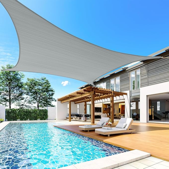 Quictent 20x16ft Rectangular Sun Shade Sail 185G HDPE Canopy 98% UV Block Outdoor Patio Garden Commercial Deck with Hardware Kit (Gray)