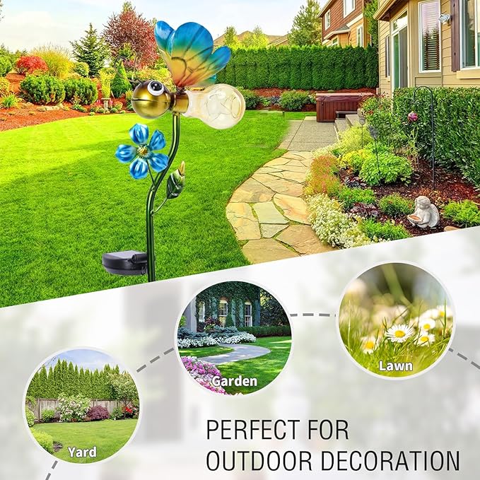 Decorative Solar Lights Outdoor Solar Bee Stake Lights Metal Decorative Garden Lights Outdoor Waterproof Stakes for Pathway Yard Lawn Decoration Mothers Day Mom Gifts
