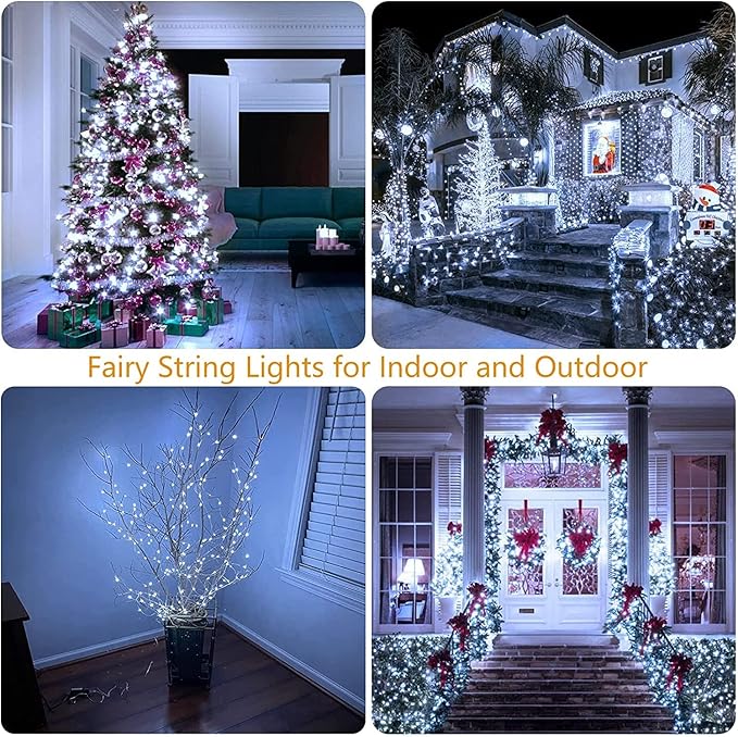 Cool White ⇋ Multicolor 66Ft 200LED Christmas Fairy Lights Plug in with Remote, Waterproof String Lights Outdoor Indoor 8 Modes with Timer, Twinkle Lights for Girl's Room Garden Christmas Decorations