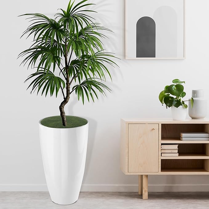 2 Packs 21 inch Tall Planter, Indoor Outdoor Round Planter for Porch, Large Plant Pot with Drainage Hole for Home Garden Front Door, Modern Decorative Pots for Plants (White)