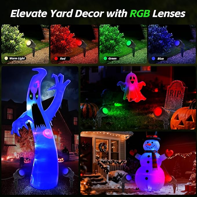 Spotlight Outdoor – 120V Plug-in, 2700K Warm White LED Landscape Spot Lights with RGB 3 Lenses for Yard, Garden, Lawn&Tree Decor, IP67 Waterproof, Perfect for Holidays&Everyday (1 Pack, Black)