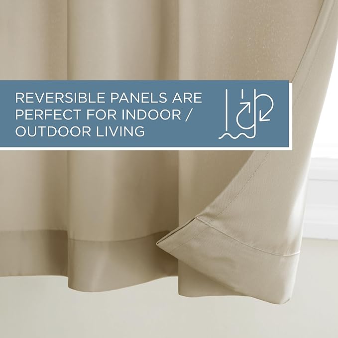 TOWN & COUNTRY BASICS Cabana Solid Heavyweight Indoor Outdoor Curtains, Light Filtering Opacity with Grommet Top, Water Repellent, 2-Pack Set, 54"x96", Taupe