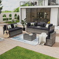Aoxun 7 Piece Patio Furniture Set Wicker Rattan Patio Conversation Set Outdoor Sectional Sofa Set with Coffee Table and Thickened Cushions, Grey/Black(Waterproof Cover Included)