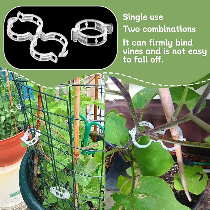OJYUDD 200 Pcs White Plant Support Garden Clips,Secured Plastic Plant Clip,Tomato Vine Clips,Climbing Plant Support Clips for Flower Vine Twine Orchid