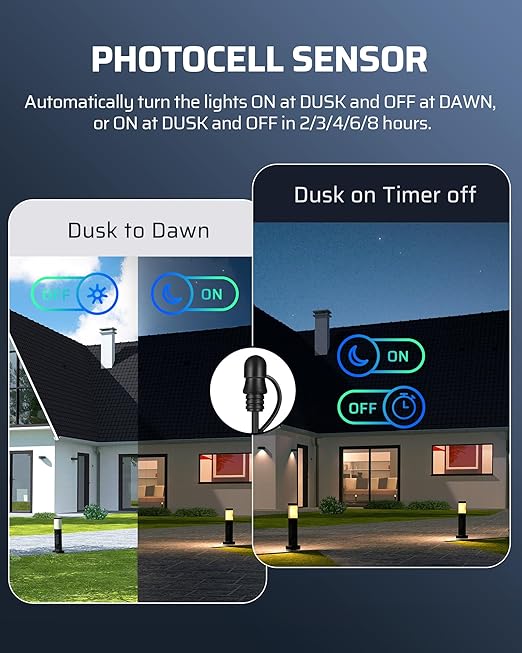 DEWENWILS 300W DC Low Voltage Landscape Transformer with 2 Zones, Photocell Sensor & Timer, Outdoor Low Voltage Transformer, Landscape Lighting Transformer for Spot Light Steplight