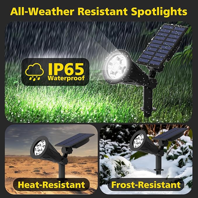 T-SUN Solar Spotlights Outdoor, 2 Pack White LED Landscape Lights, Waterproof Solar Powered Light with Auto On/Off, Adjustable Wall Lights for Yard, Garden, Patio, Driveway, Pool
