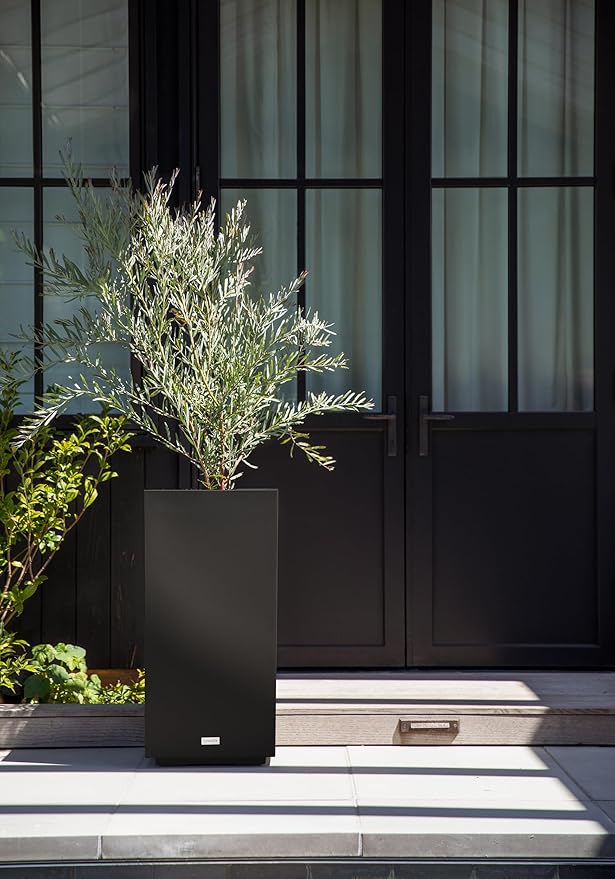 Veradek Block Series Pedestal Planter - Tall Planter for Indoor or Outdoor Front Porch | All-Weather Use with Removable Insert Bucket | Modern Décor for Flowers, Tall Trees, Faux Plants
