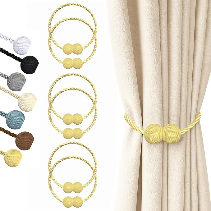 Hion Magnetic Curtain Tiebacks Golden 6 Pack, Curtain Tiebacks Buckles Holdbacks Holders Hooks Clip for Home Bedroom Office Decorative Thick or Thin Curtain