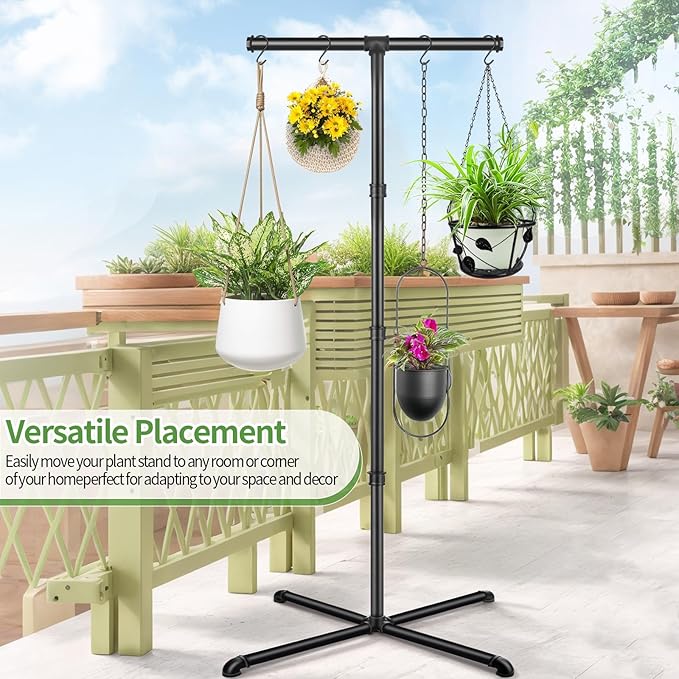 Plant Hanger Indoor, Hanging Plant Stand Heavy Duty Metal Standing Plant Hanger with 4 Hooks Hanging Plant Holder Hanging Planter for Indoor Plants Bedroom Living Room Balcony