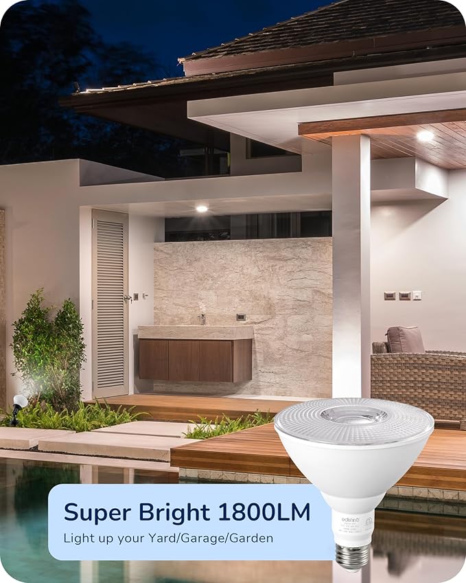 EDISHINE PAR38 Flood Lights Outdoor Bulb, Dimmable LED Flood Light Bulbs, 1800LM, 18W Equivalent 120W, Weatherproof LED Light Bulb for Backyard, Garage, Porch, Garden, 5000K Daylight, E26, 4 Pack