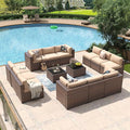 Aoxun 14 Piece Patio Furniture Set Wicker Rattan Patio Conversation Set Outdoor Sectional Sofa Set with Coffee Table and Thickened Cushions, Beige(Waterproof Cover Included)