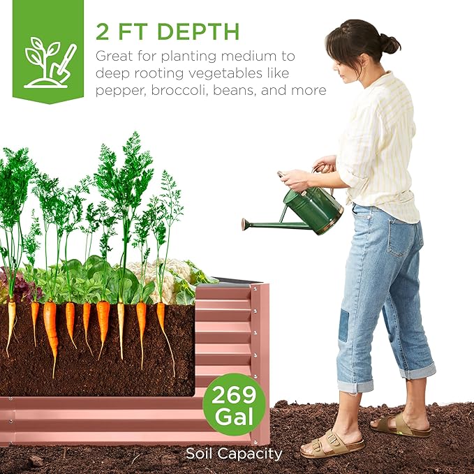 Best Choice Products 6x3x2ft Outdoor Metal Raised Garden Bed, Deep Root Box Planter for Vegetables, Flowers, Herbs, 269 Gallon Capacity, 100% Non Toxic Materials - Terracotta