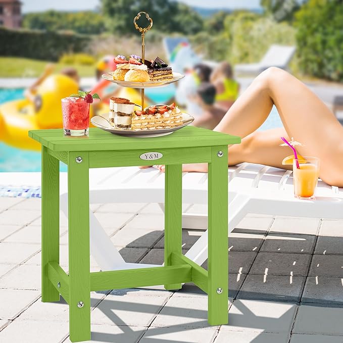 Y&M Outdoor Side Table, HIPS Adirondack Small Single Table, Waterproof Square Outside Table, Balcony Modern End Tables for Patio, Pool, Beach, Porch, Deck, Indoor or Outdoor Use, Lime
