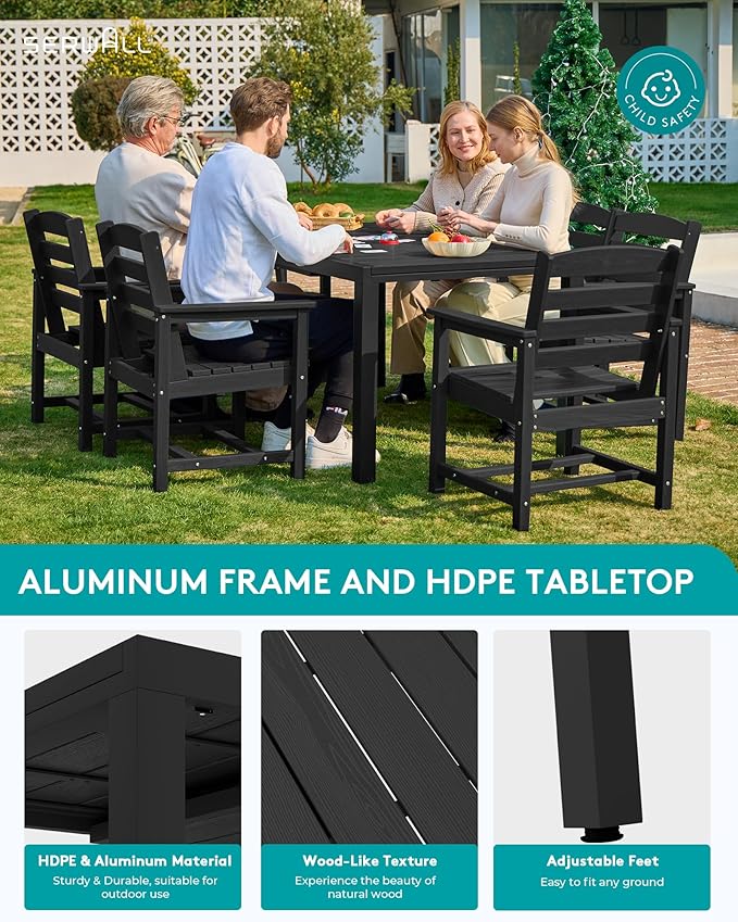SERWALL Outdoor Expandable Dining Table 60" - 83", Patio Dining Table for 4-10 People, All Weather HDPE and Aluminum Outdoor Furniture for Backyard, Garden, Black